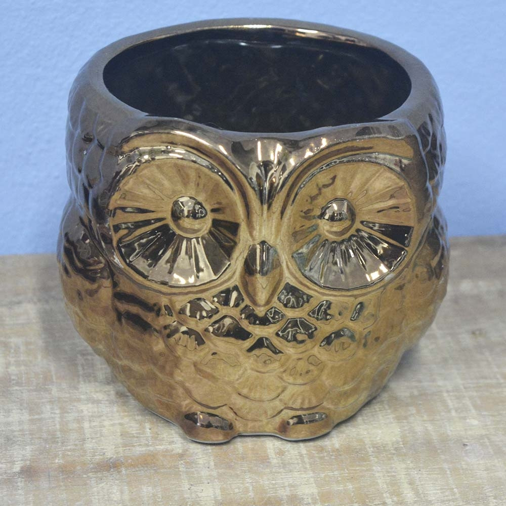 Cachepô Coruja em Cerâmica - 12x12,5 cm - LITTLE OWL - Cor Cobre