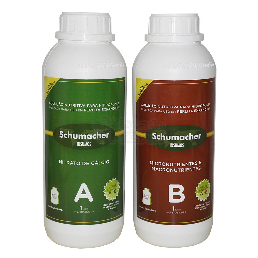 Kit Solução Nutritiva Fertilizante para Hidroponia A+B Schumacher - 1 Litro