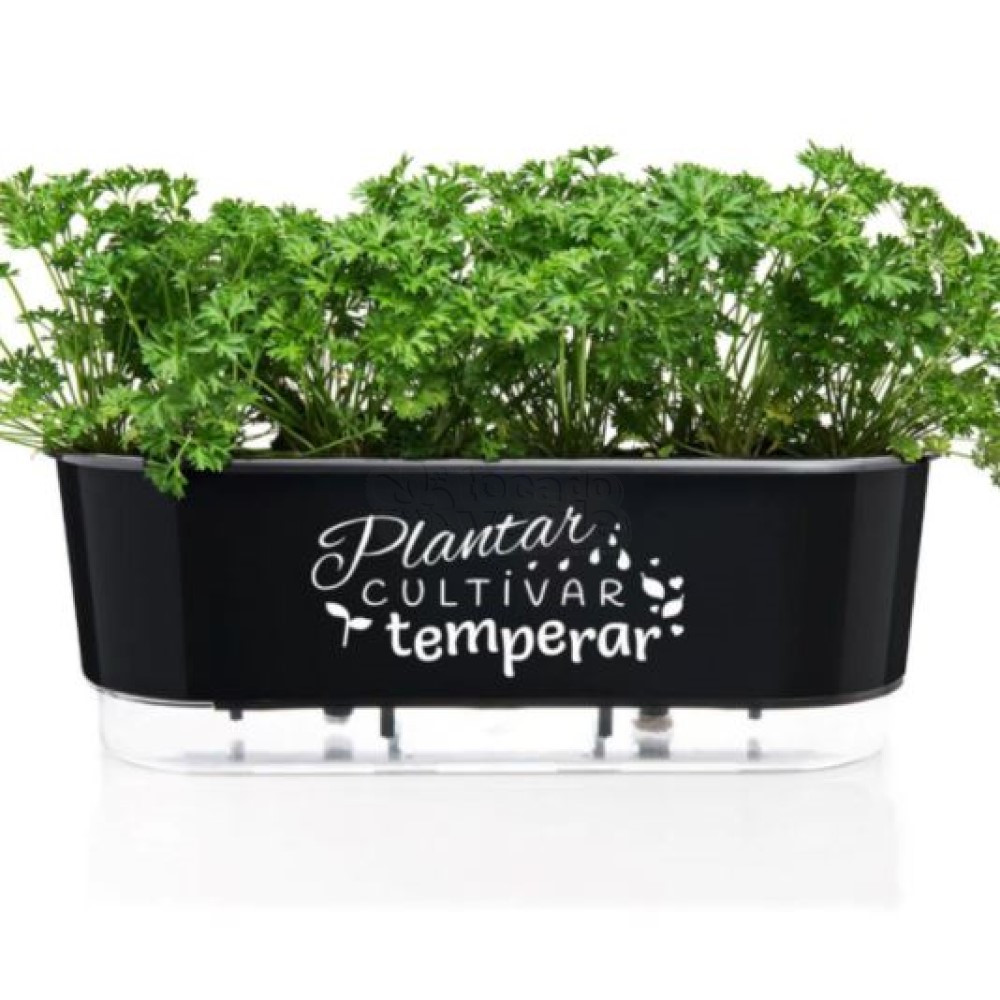 Jardineira 14x40 cm - Autoirrigável - Cor Preto - PLANTAR CULTIVAR TEMPERAR - Plantas não acompanham o produto.