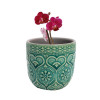 Cachepô Embossed Hearts And Flower em Cerâmica - 6,4x7,3 cm - Cor Verde - 41070
